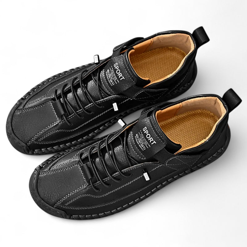 Mocassin En Cuir Noir Pour Homme à Lacets Avec Coutures