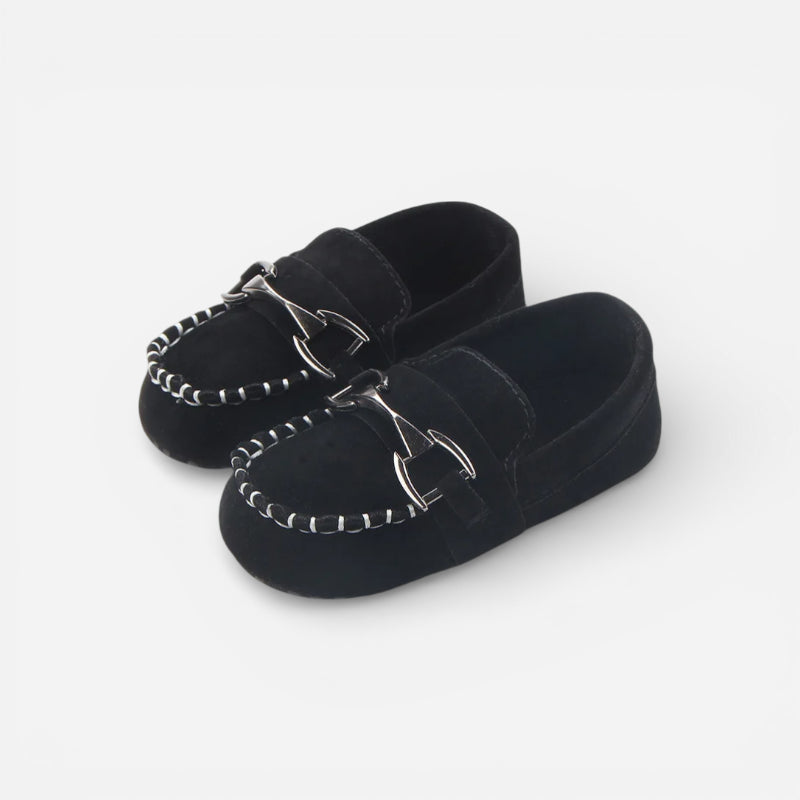 Mocassin Bébé En Daim Noir Chainette