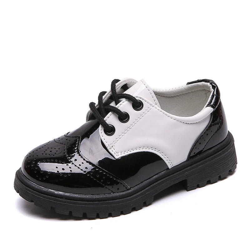 Mocassin Enfant Blanc Et Noir Vernis
