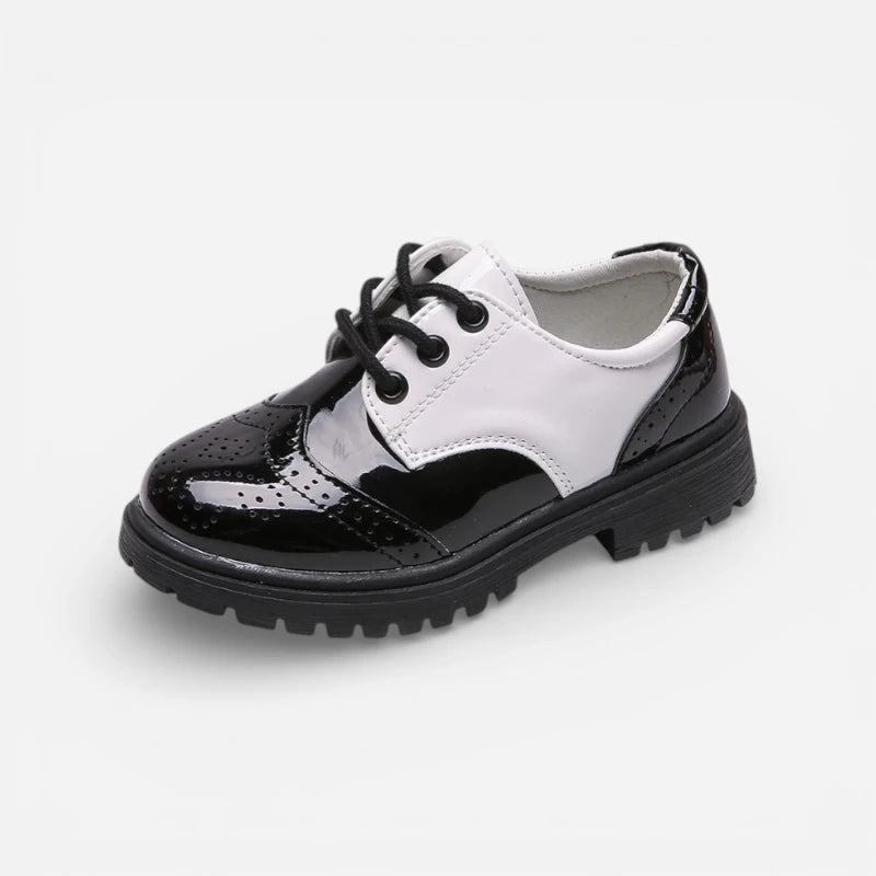 Mocassin Enfant Blanc Et Noir Vernis