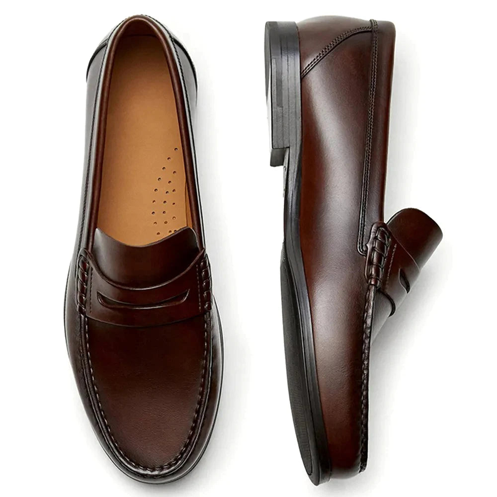 Mocassin Homme Cuir Marron Vernis à Talon