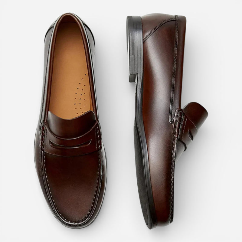Mocassin Homme Cuir Marron Vernis à Talon