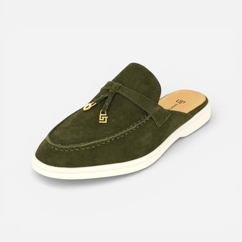 Mocassin Ouvert En Daim Kaki Femme