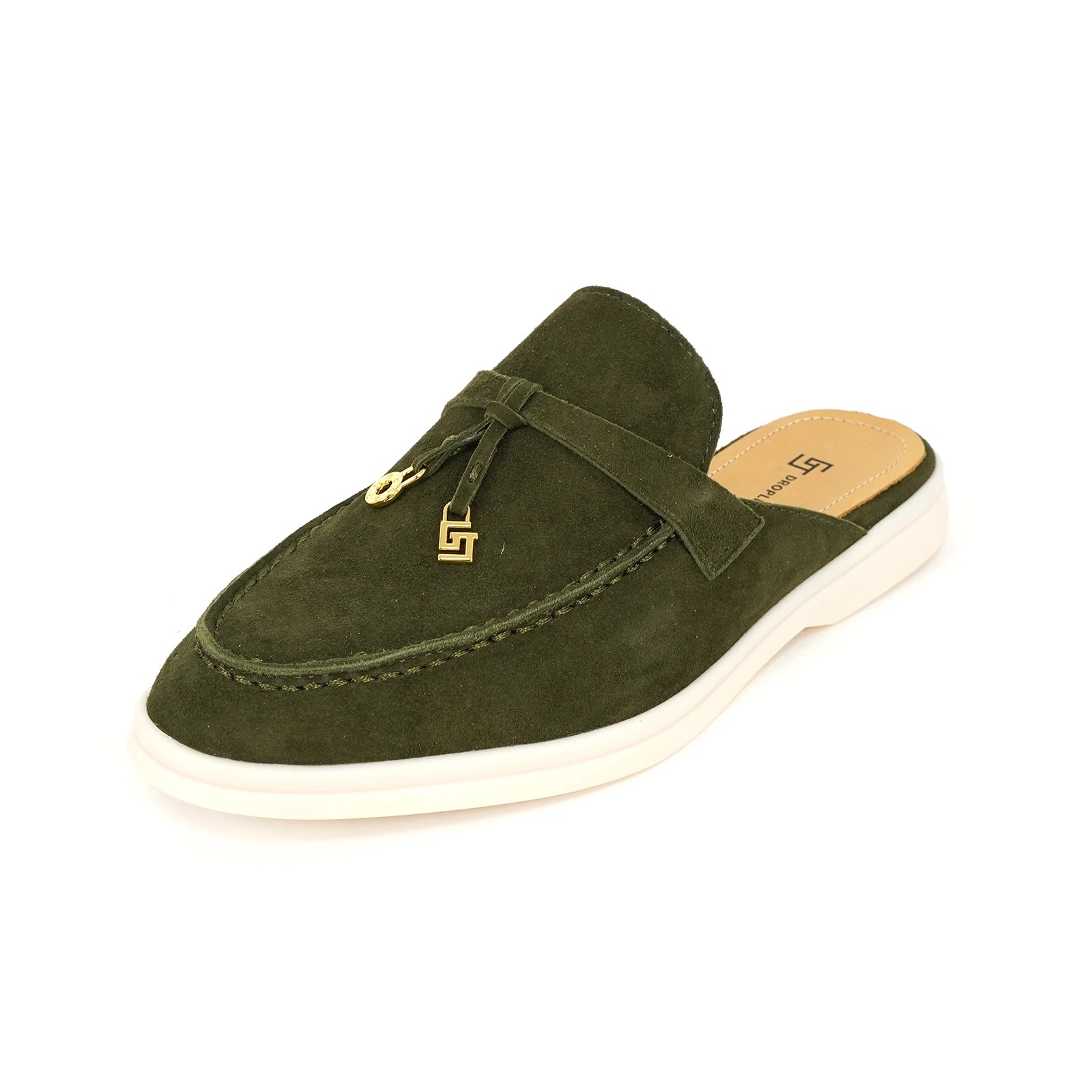 Mocassin Ouvert En Daim Kaki Femme