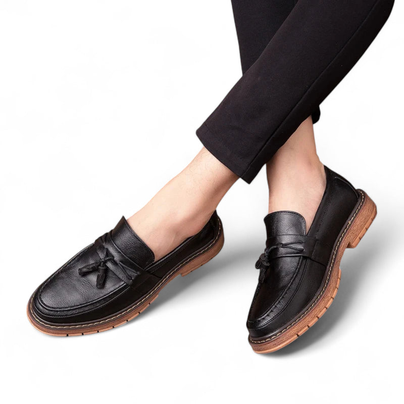 Mocassin Noir à Gland Semelle Marron Homme