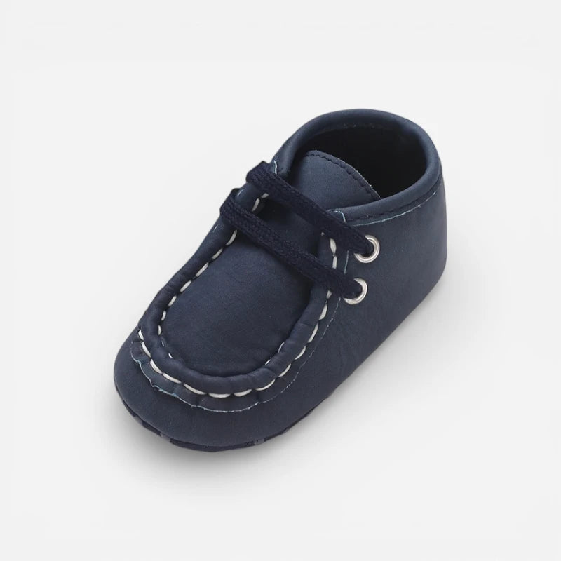 Mocassin En Daim Marine Coutures Blanches Bébé