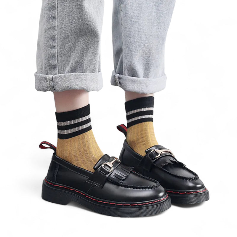 Mocassin Cuir Vernis Bicolore Frange Pour femme