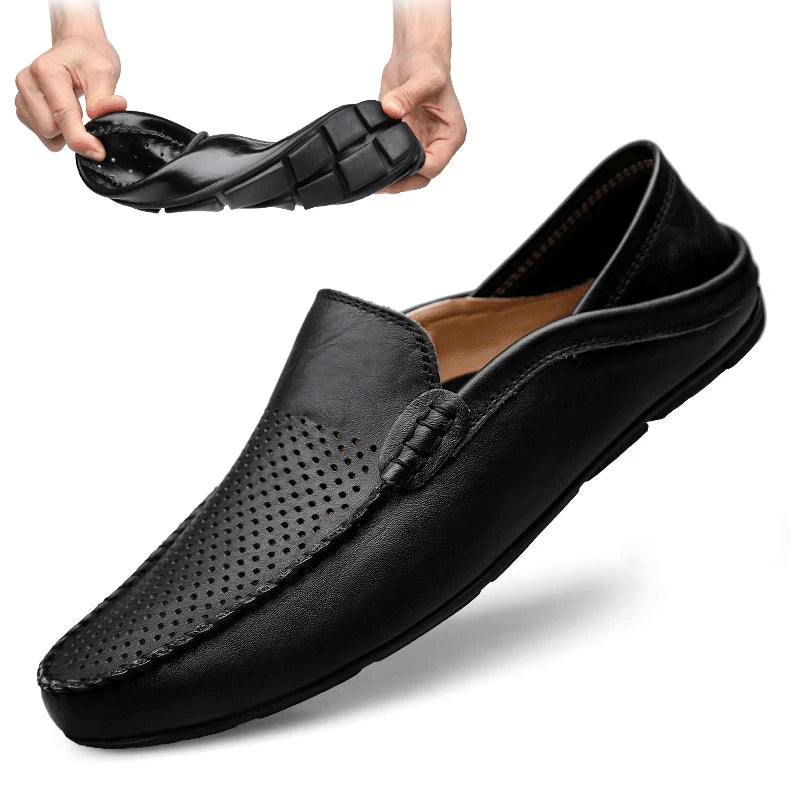 Mocassin Noir Cuir Pour Homme Respirant