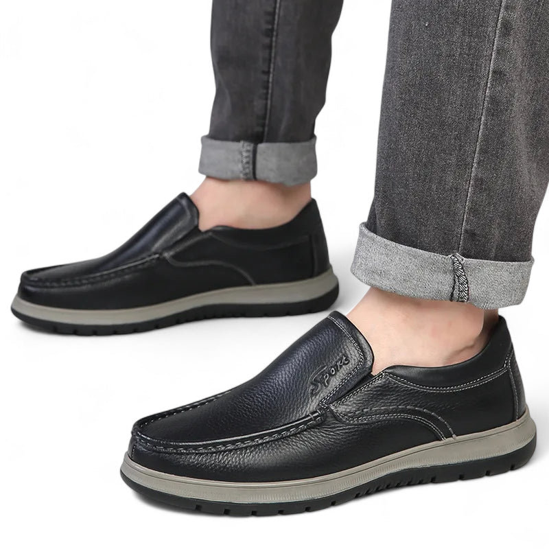 Mocassin En Cuir Noir Pour Homme épais