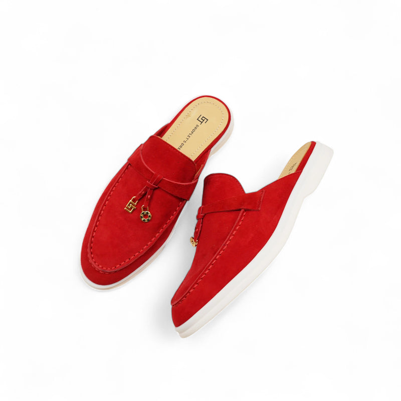Mocassin Ouvert En Daim Rouge Pour Femme