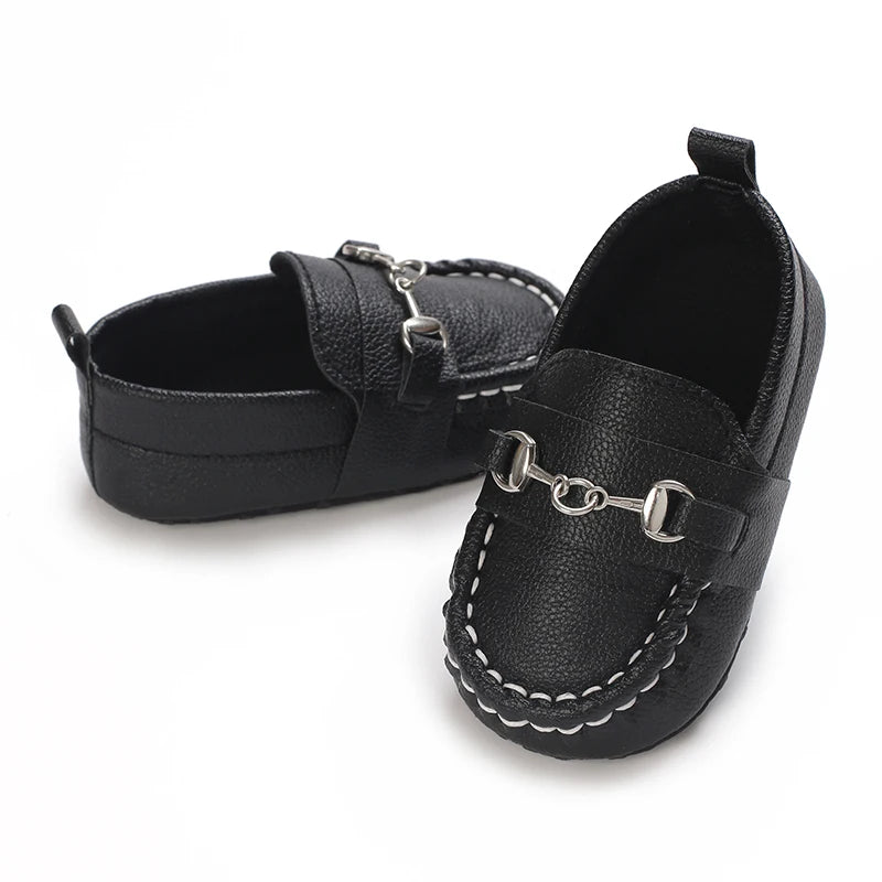 Mocassin Bébé Noir Chainette Cuir