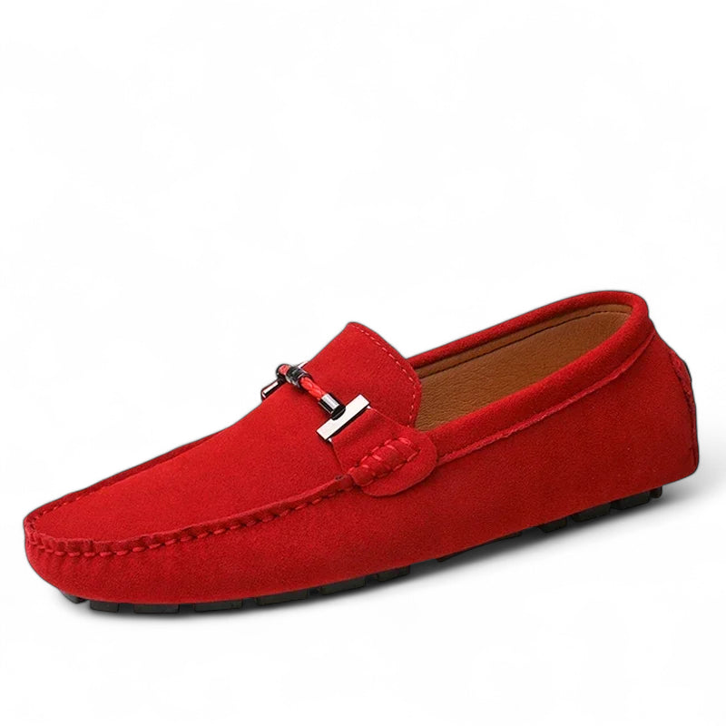 Mocassin En Daim Rouge Avec Chaine Pour Homme