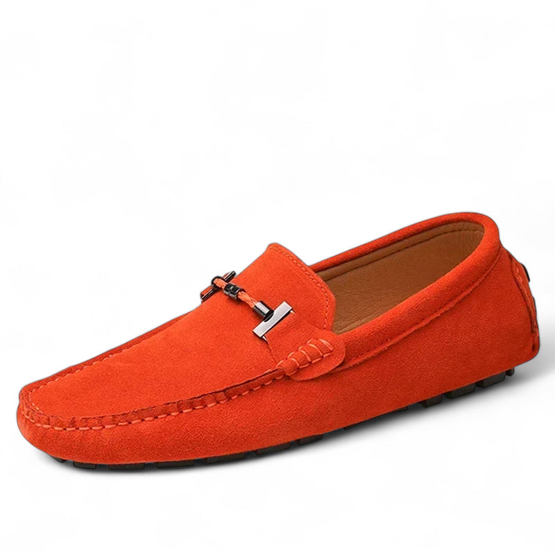 Mocassin En Daim Orange Avec Chaine Pour Homme