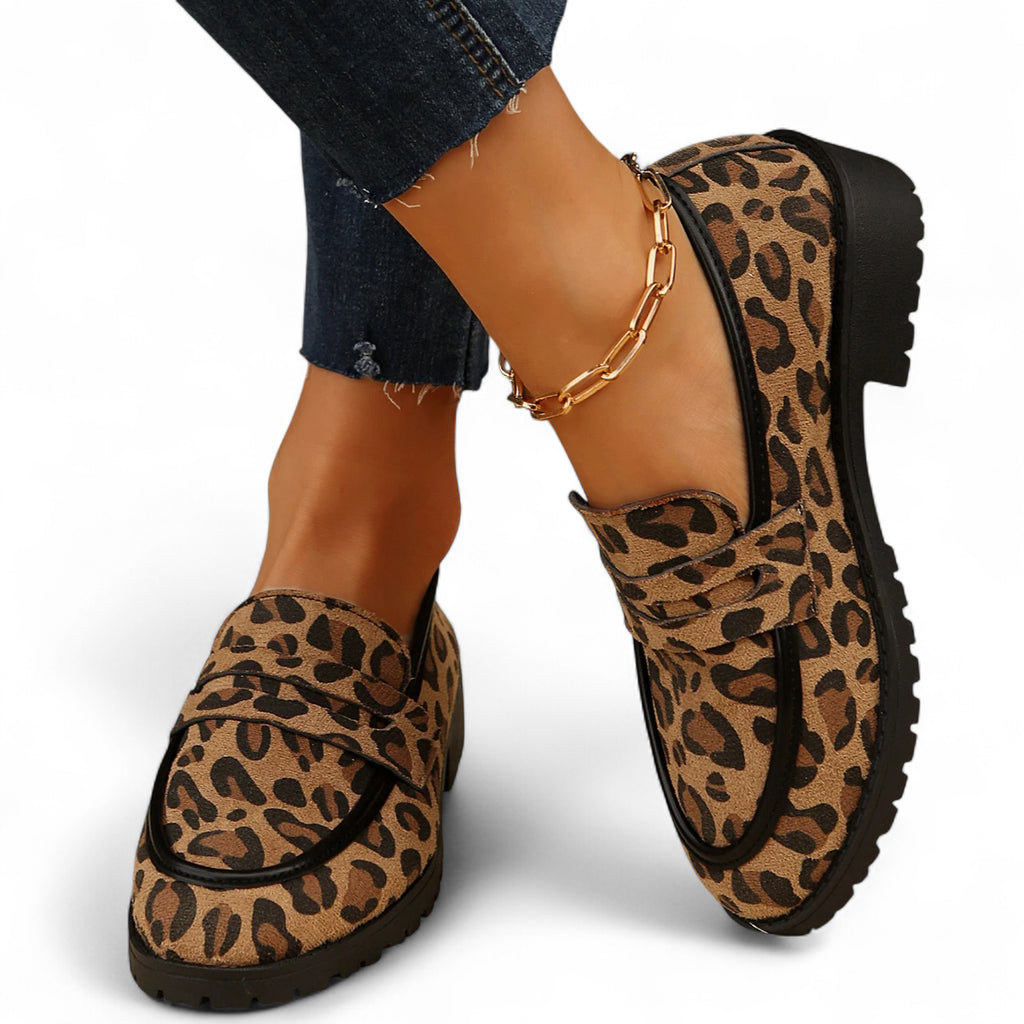 Mocassins Imprimé Léopard Compensé Femme