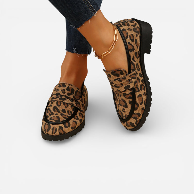 Mocassins Imprimé Léopard Compensé Femme