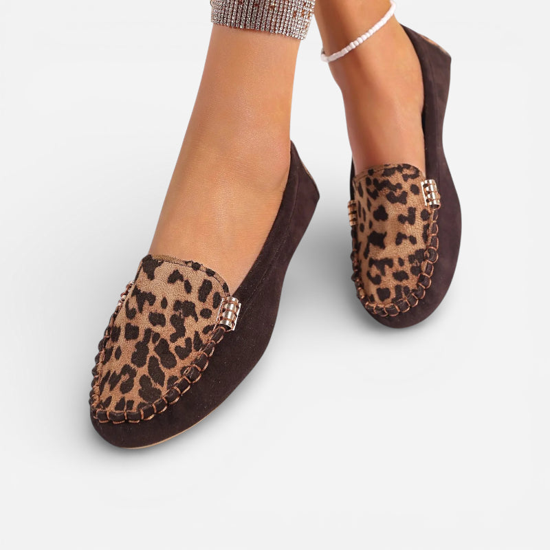 Mocassin Femme En Daim Marron Et Léopard