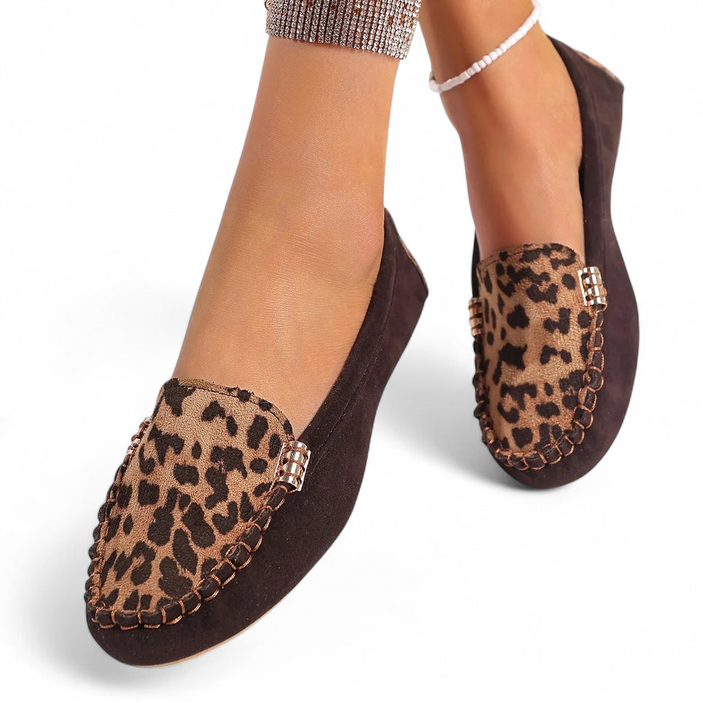 Mocassin Femme En Daim Marron Et Léopard