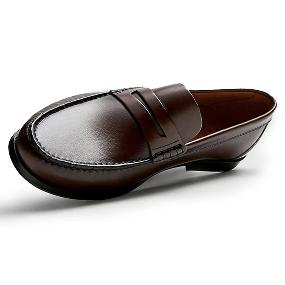 Mocassin Homme Cuir Marron Vernis à Talon
