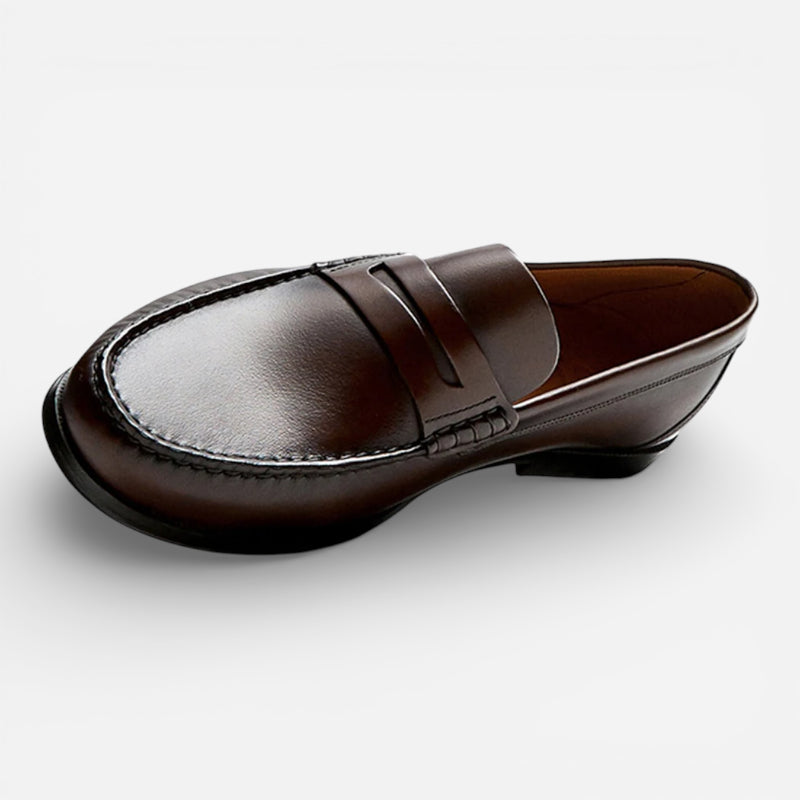 Mocassin Homme Cuir Marron Vernis à Talon