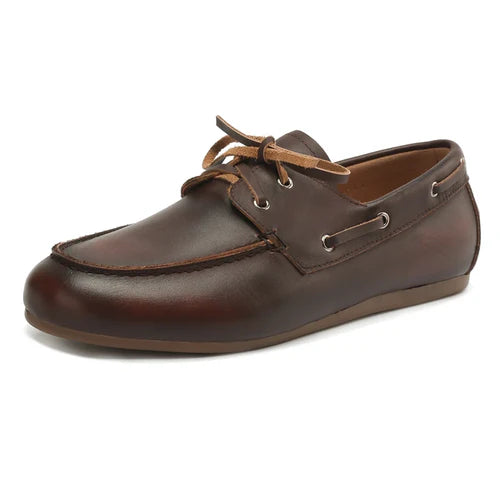 Mocassin En Cuir Marron Foncé à Lacets Pour Femme