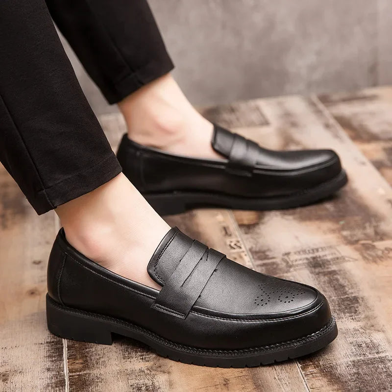 Mocassin Orthopédique En Cuir Véritable Noir Pour Costume Mariage Pour Homme