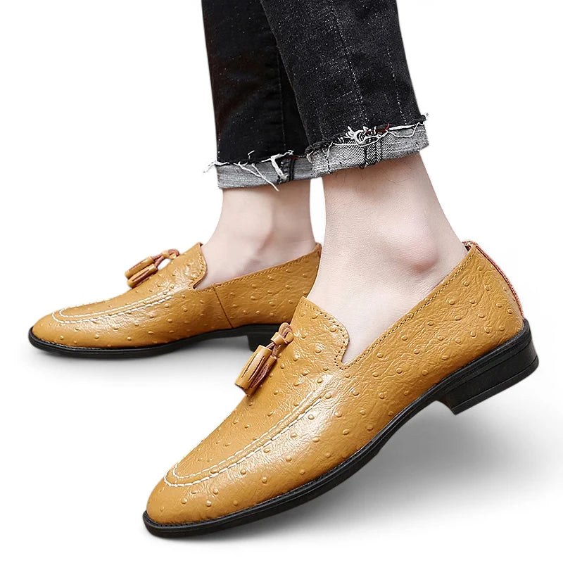 Mocassin Cuir Camel Gland à Points Homme