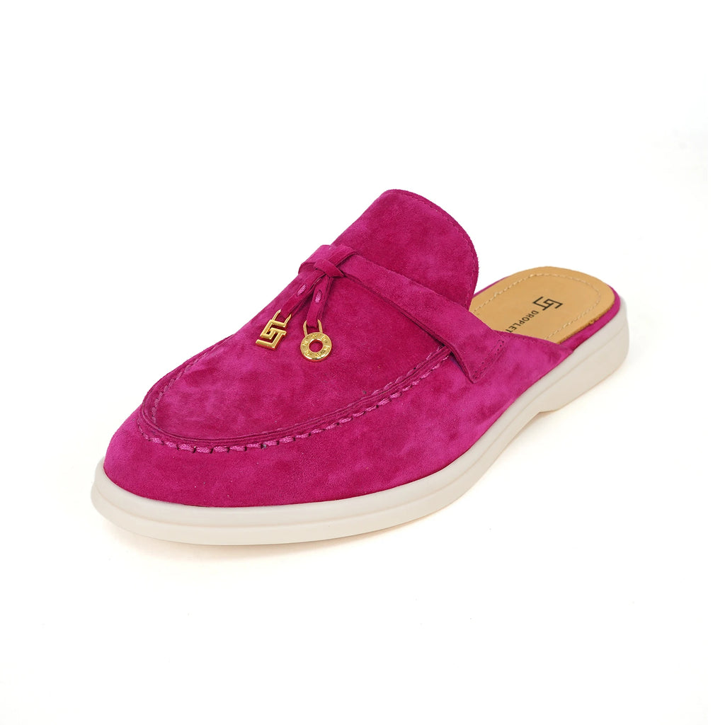 Mocassin Ouvert En Daim Rose Femme