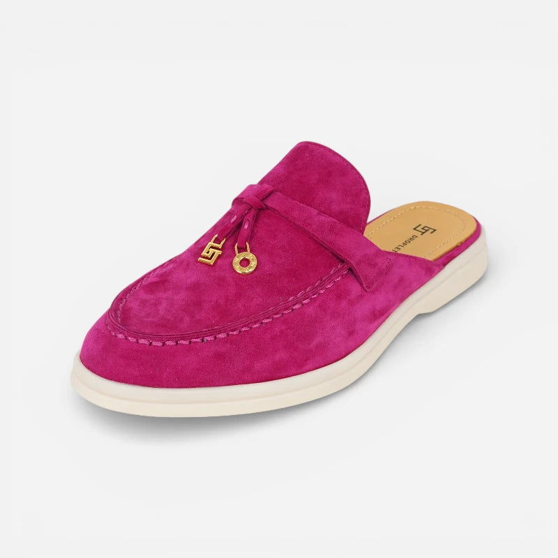 Mocassin Ouvert En Daim Rose Femme