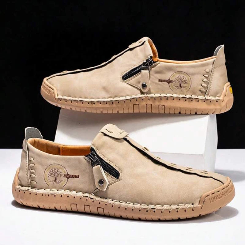 Mocassin En Cuir Beige Avec Fermeture Pour Homme