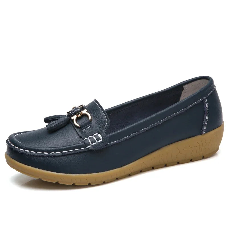 Mocassin Compensé Bleu Marine Femme