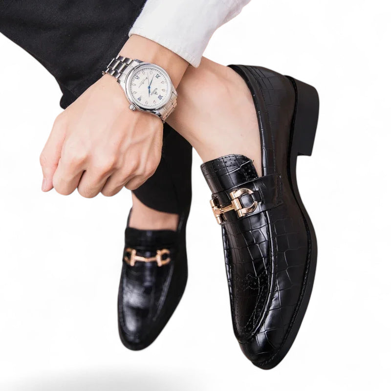 Mocassin Cuir écailles Noir Vernis Pour Homme