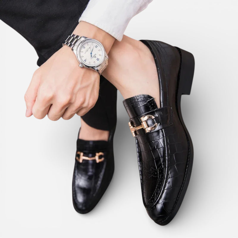 Mocassin Cuir écailles Noir Vernis Pour Homme