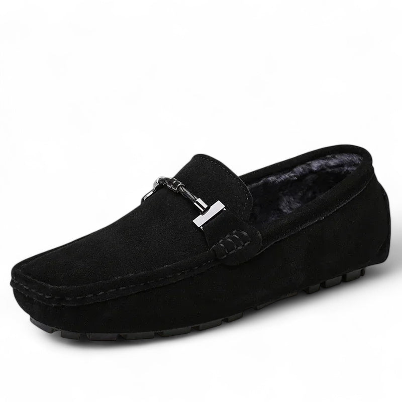 Mocassin En Daim Noir Avec Chaine Pour Homme