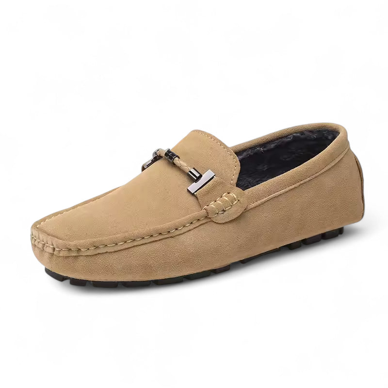 Mocassin En Daim Pour Homme Beige Avec Chaine