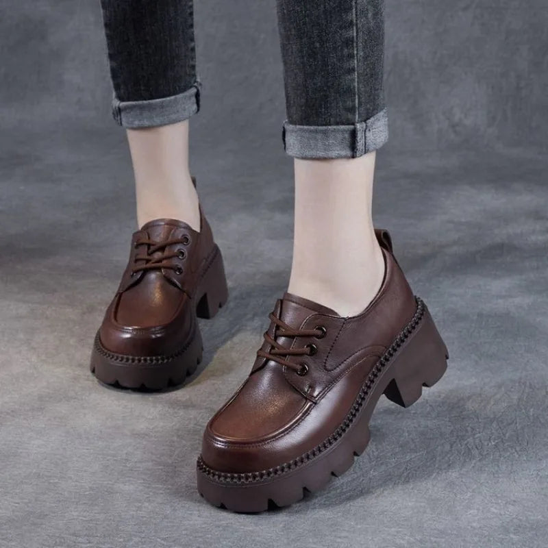 Mocassin Plateforme Cuir Marron À Lacet Et Talon Femme