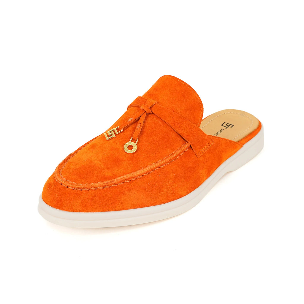 Mocassin Ouvert Orange à Gland Femme