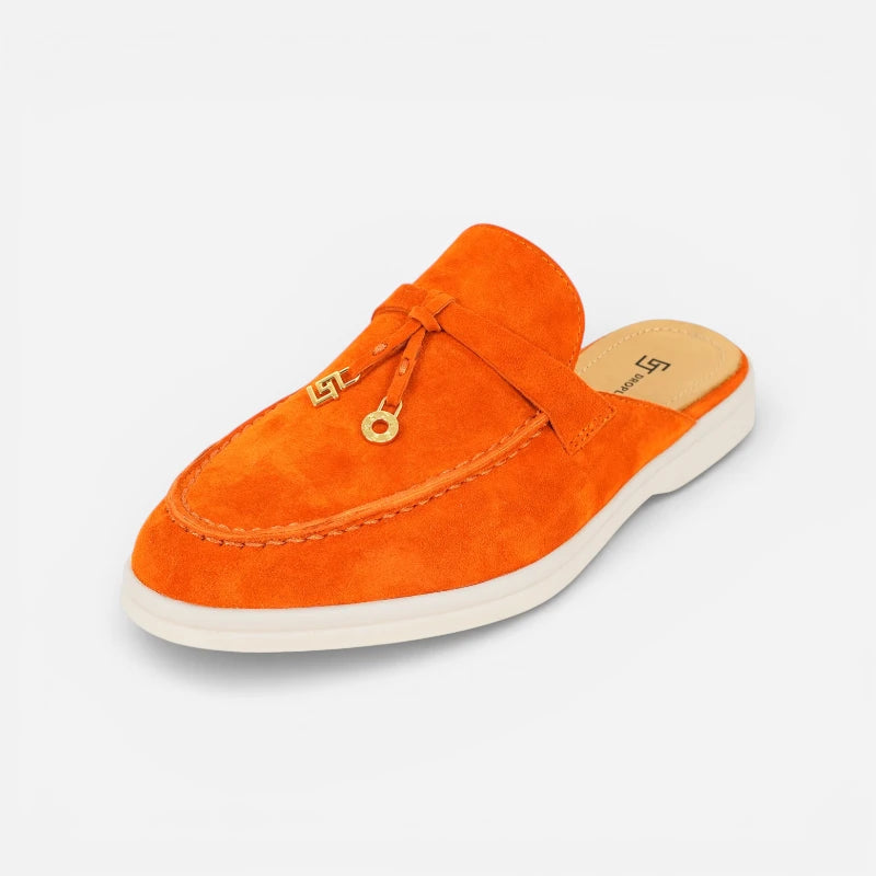 Mocassin Ouvert Orange à Gland Femme