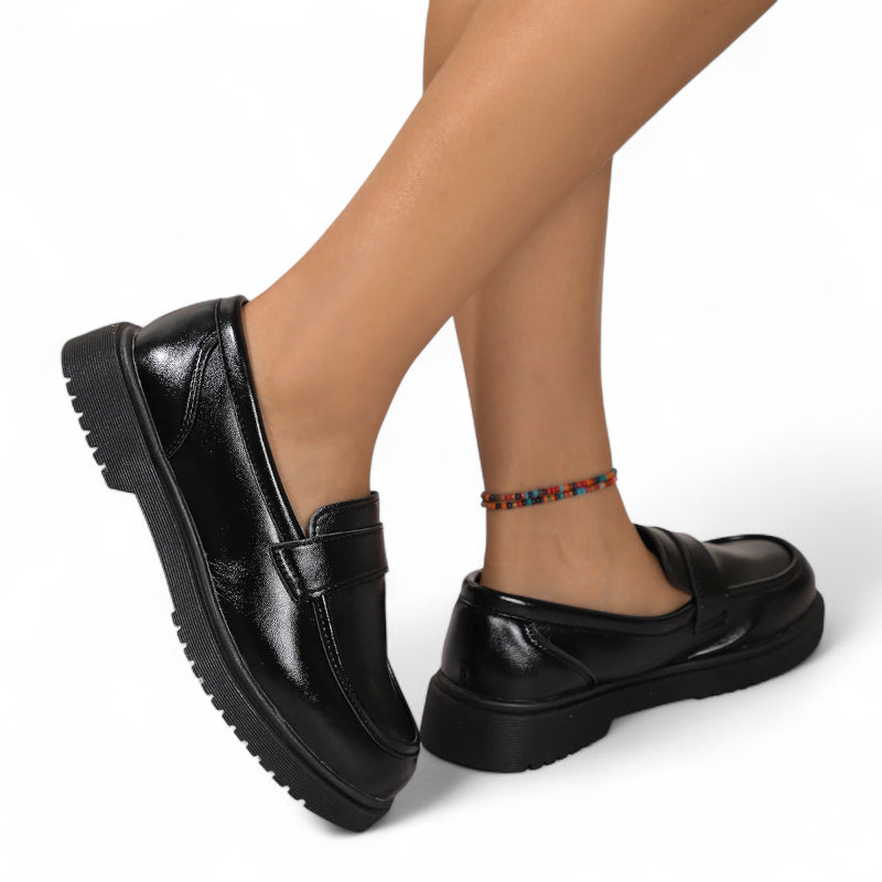 Mocassin Compensé En Cuir Vernis Femme Chic