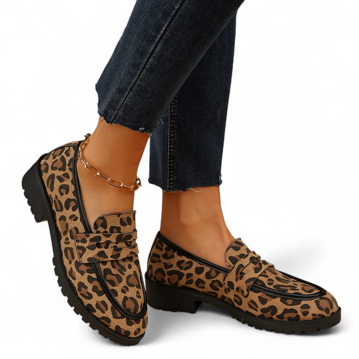 Mocassins Imprimé Léopard Compensé Femme