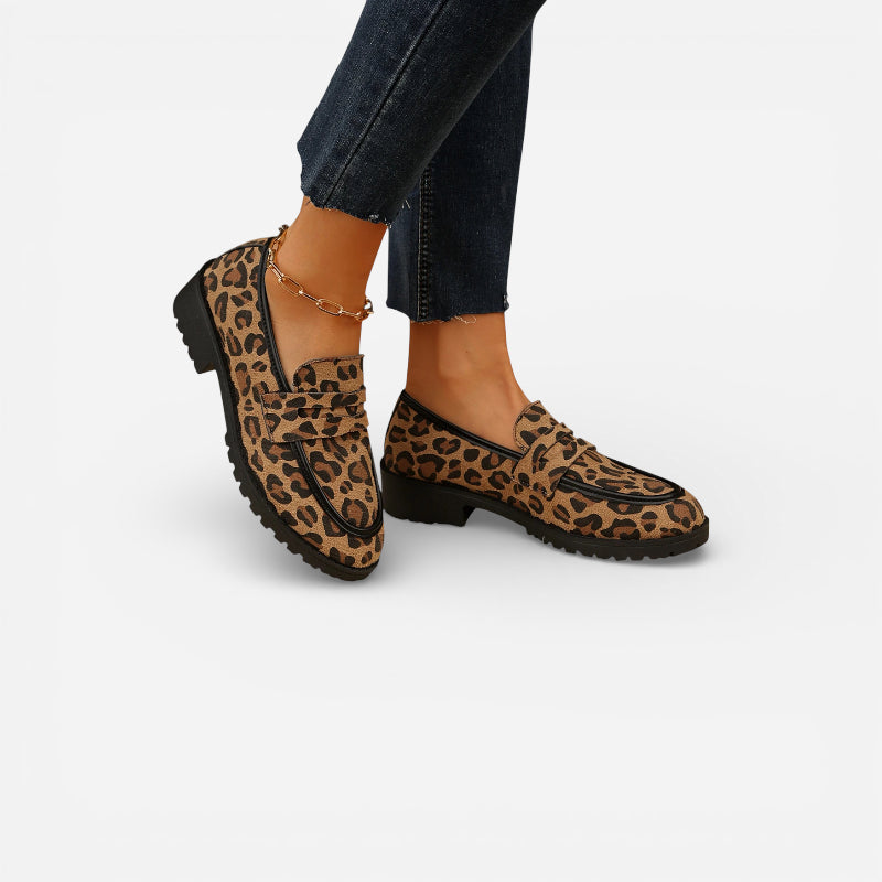 Mocassins Imprimé Léopard Compensé Femme
