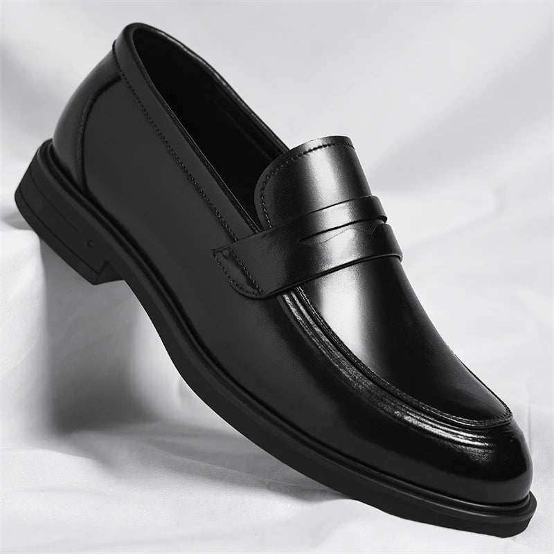 Mocassin De Ville Costume En Cuir Véritable Noir Vernis Pour Homme