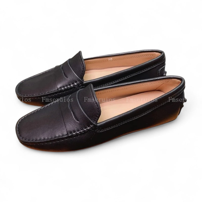 Mocassin En Cuir Mat Noir Pour Femme