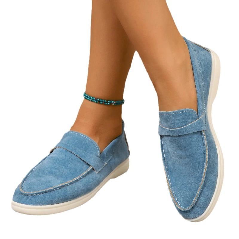 Mocassin Pour Femme En Daim Bleu