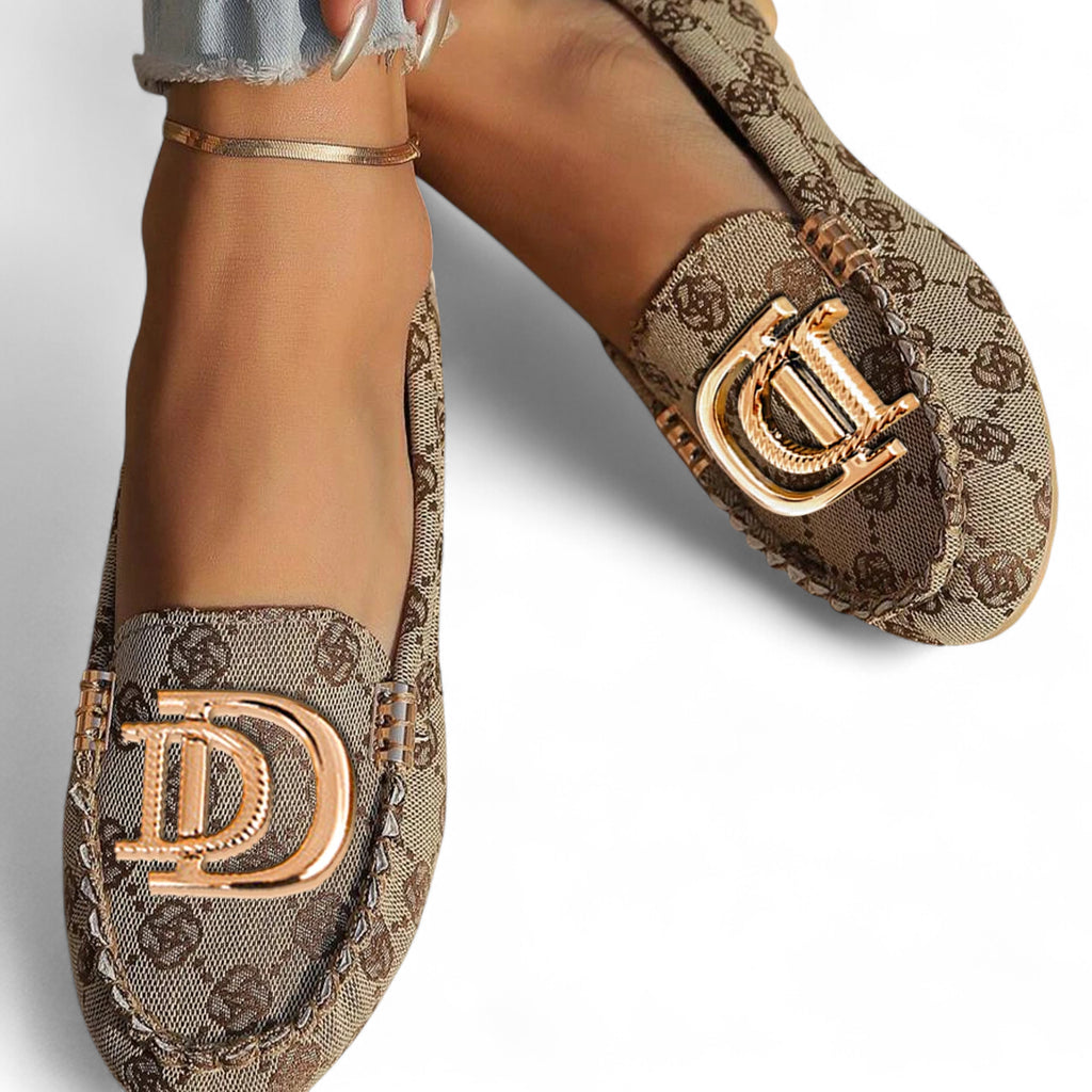 Mocassin Design Bijoux Femme Beige