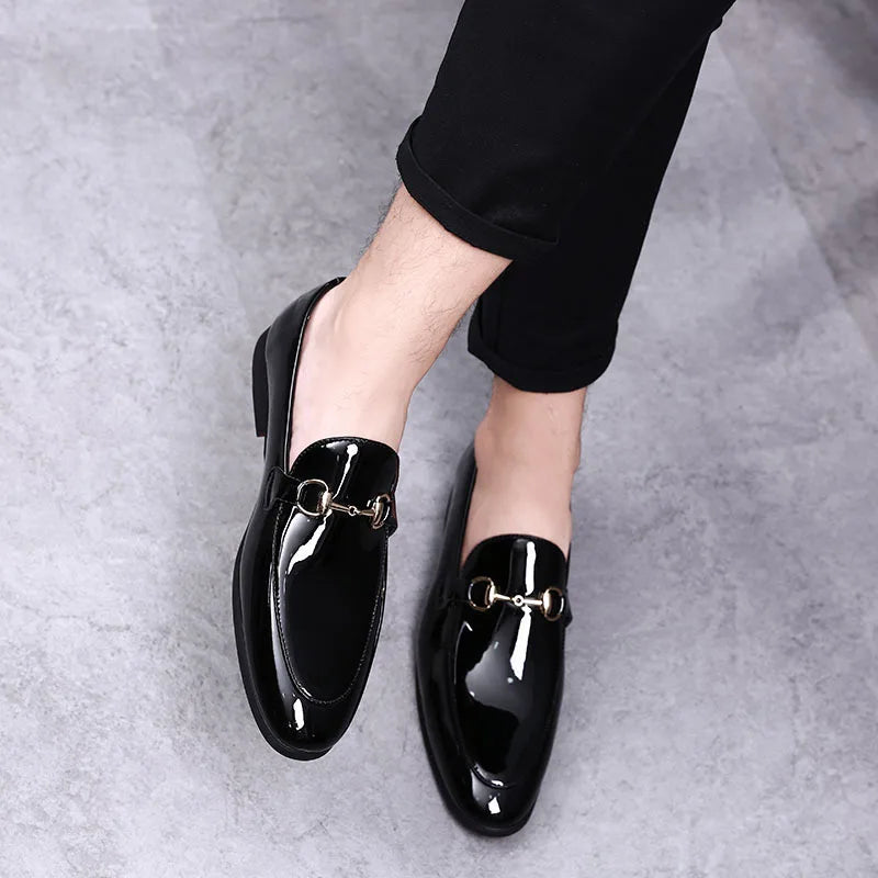 Mocassin En Cuir Noir Vernis Pour Costume De Mariage Homme