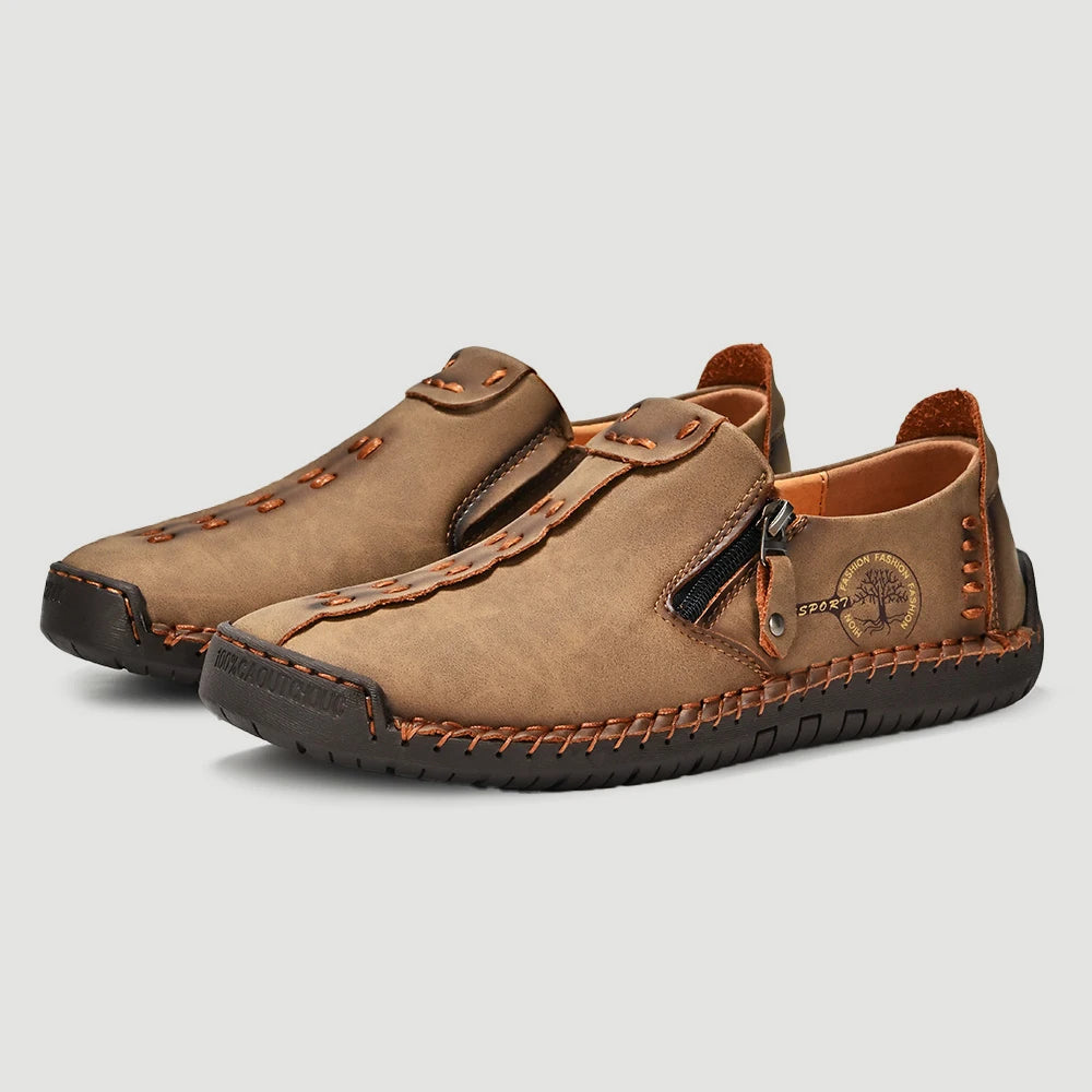 Mocassin En Cuir Marron Avec Fermeture Pour Homme