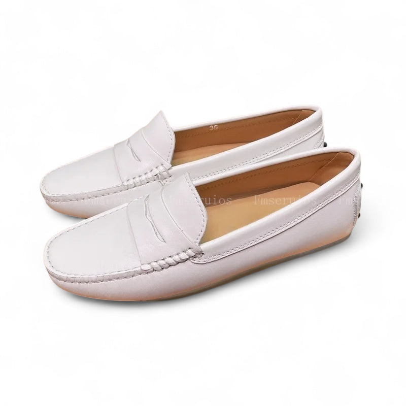 Mocassin Cuir Mat Blanc Femme