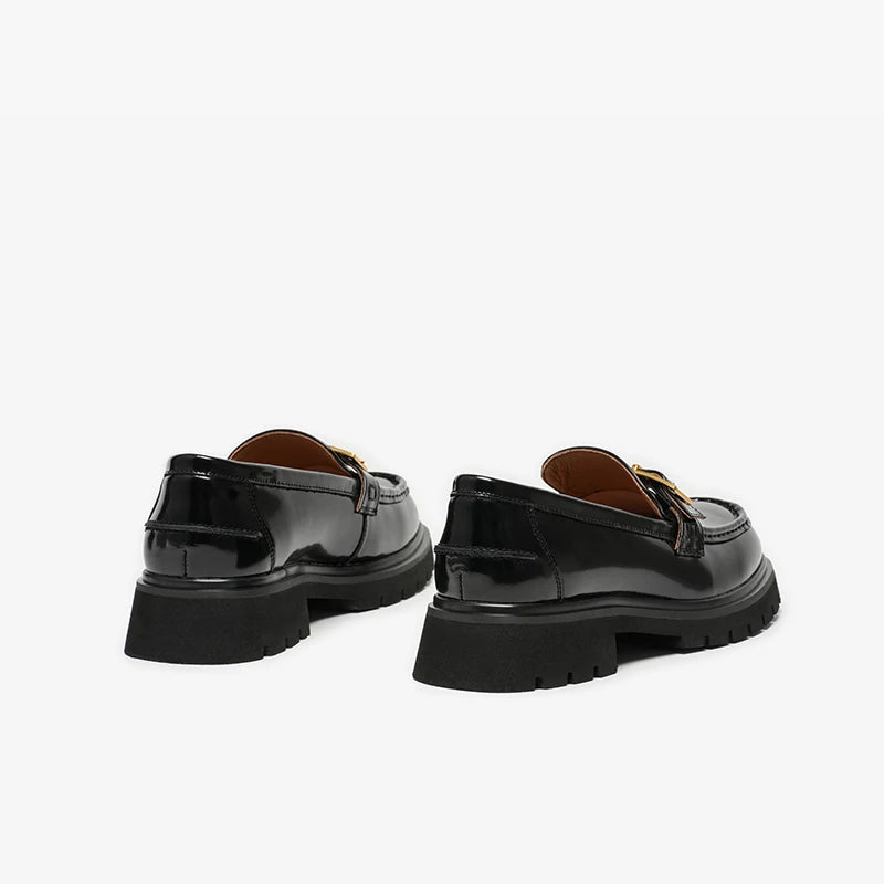 Mocassins Noir Femme Chainette Dorée