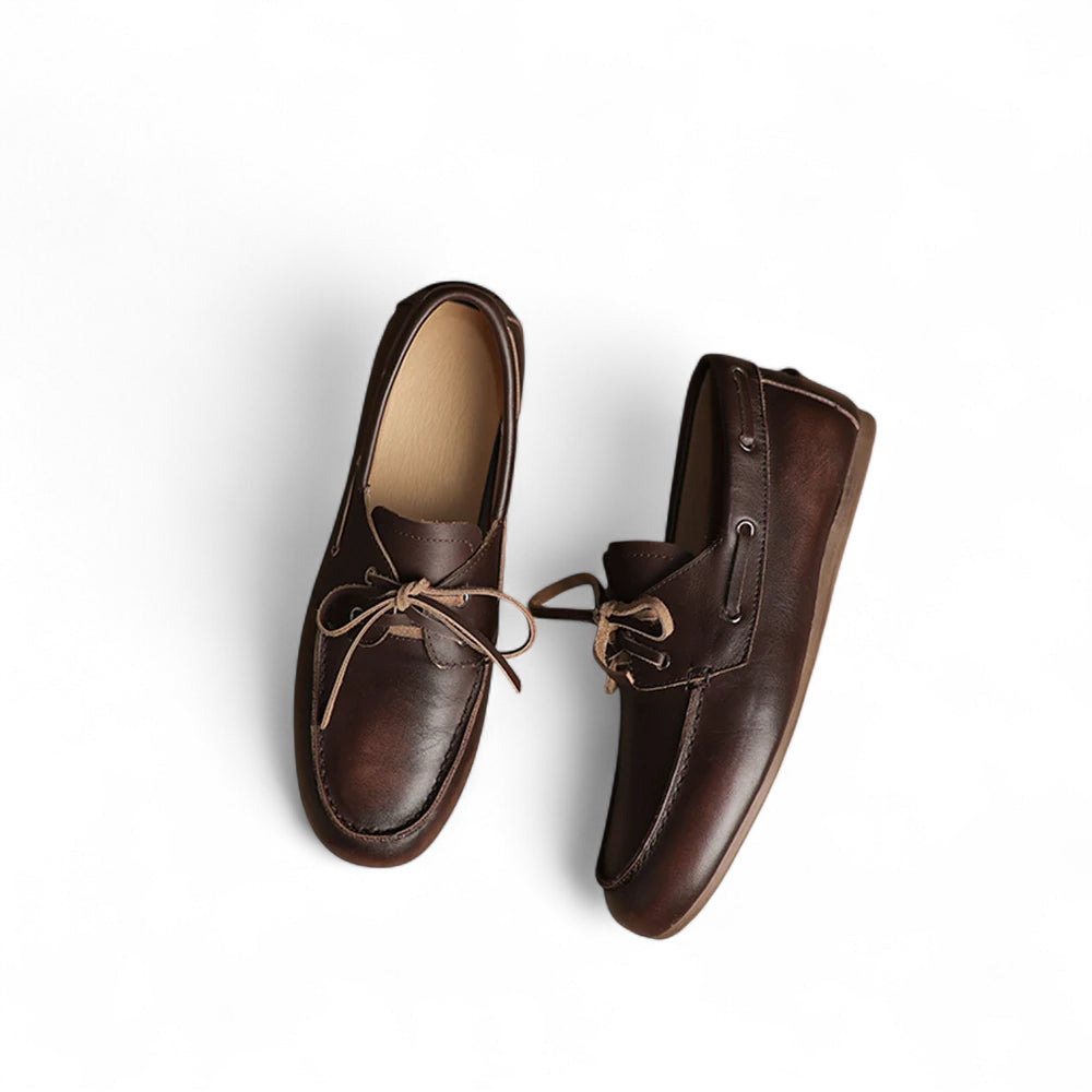 Mocassin En Cuir Marron Foncé à Lacets Pour Femme