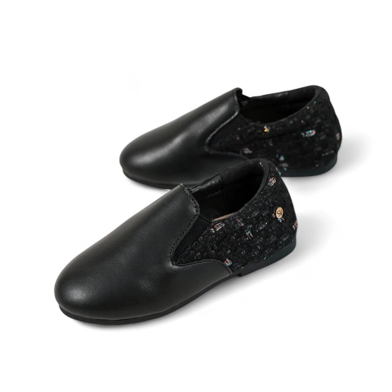 Mocassin Fillette Noir En Cuir